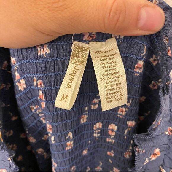 Japna smocked ruffle strapless jumpsuit wide leg palazzo romantic blue floral M - Picture 9 of 11